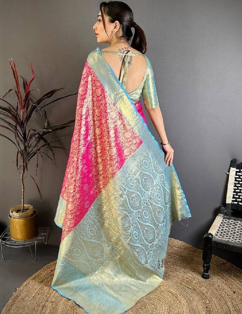 Woven design zari silk blend kanjeevaram saree