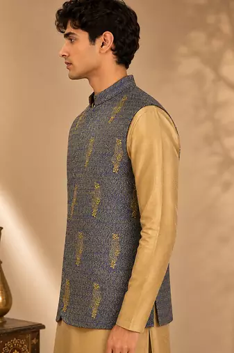 Blue and yellow linen jacket
