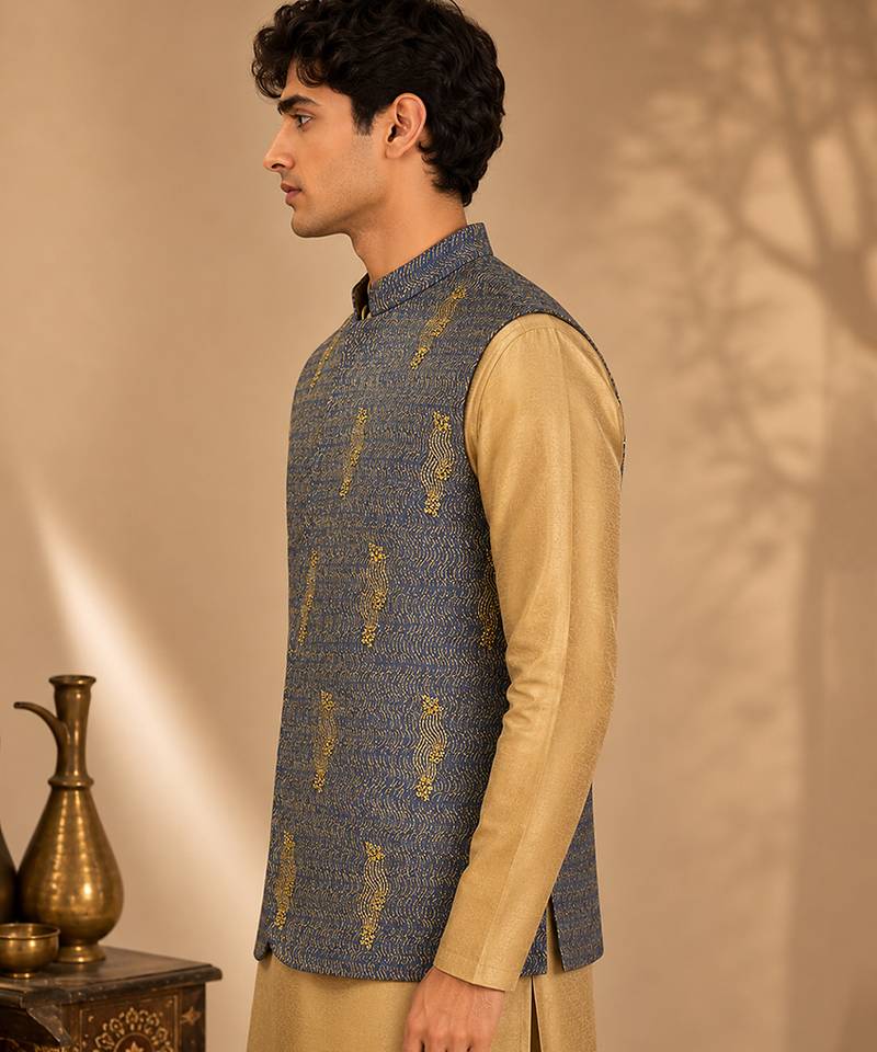 Blue and yellow linen jacket