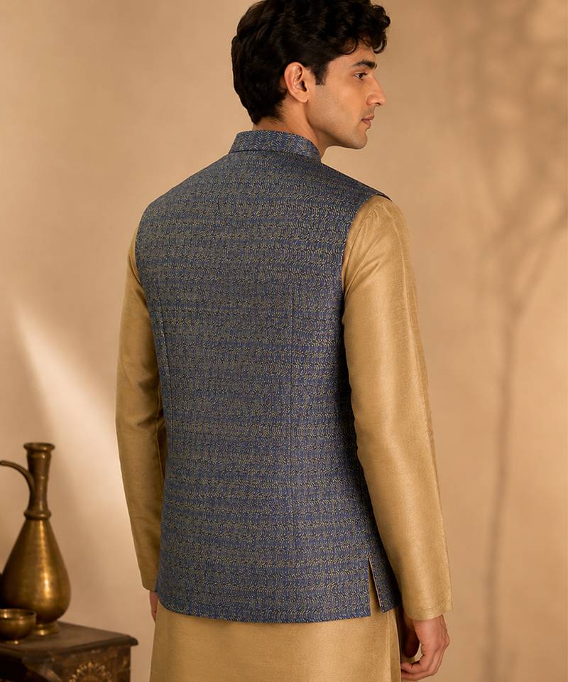 Blue and yellow linen jacket
