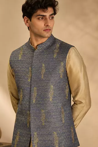 Blue and yellow linen jacket