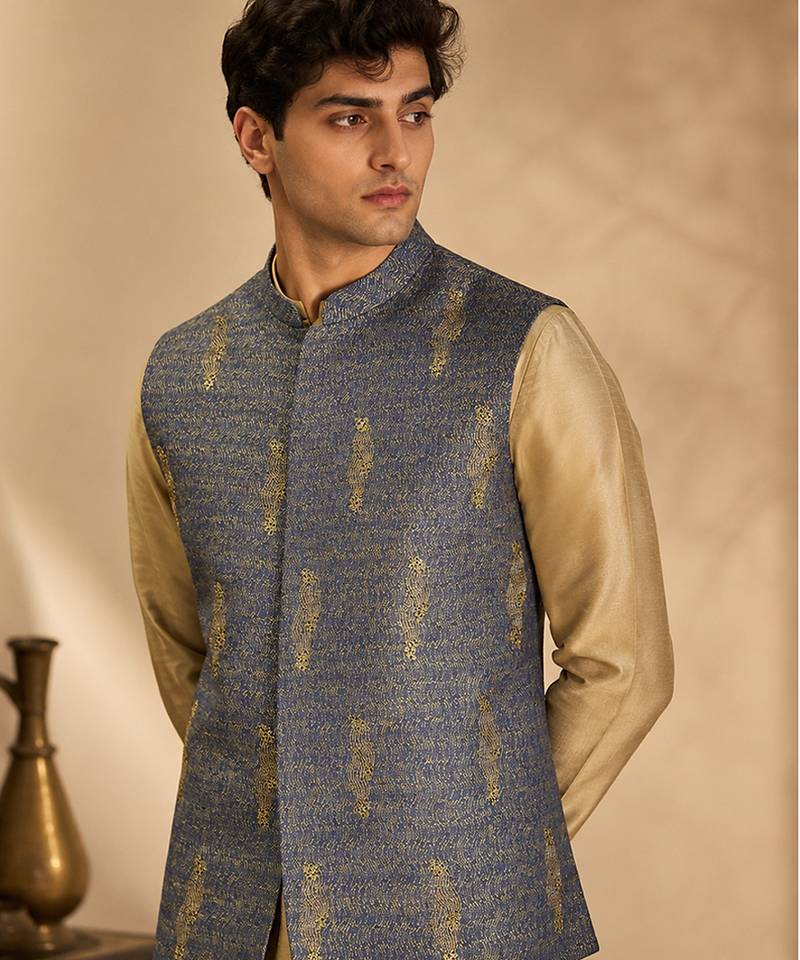 Blue and yellow linen jacket