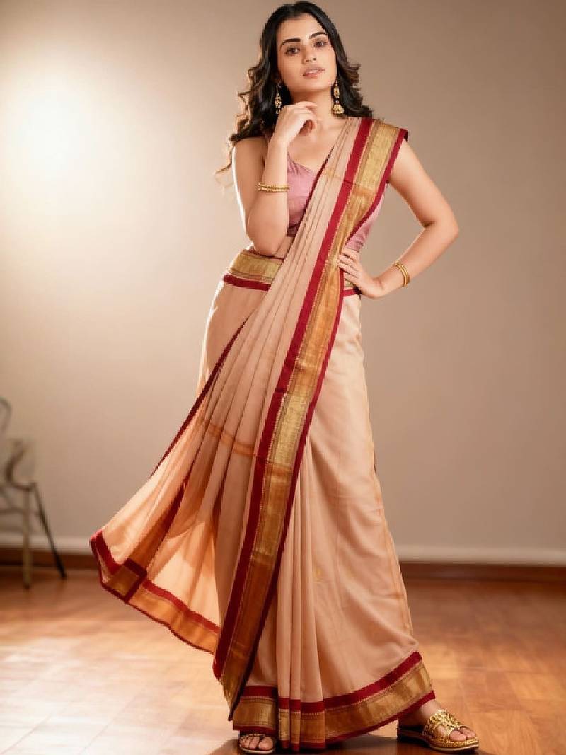 Striped zari pure cotton kanjeevaram saree