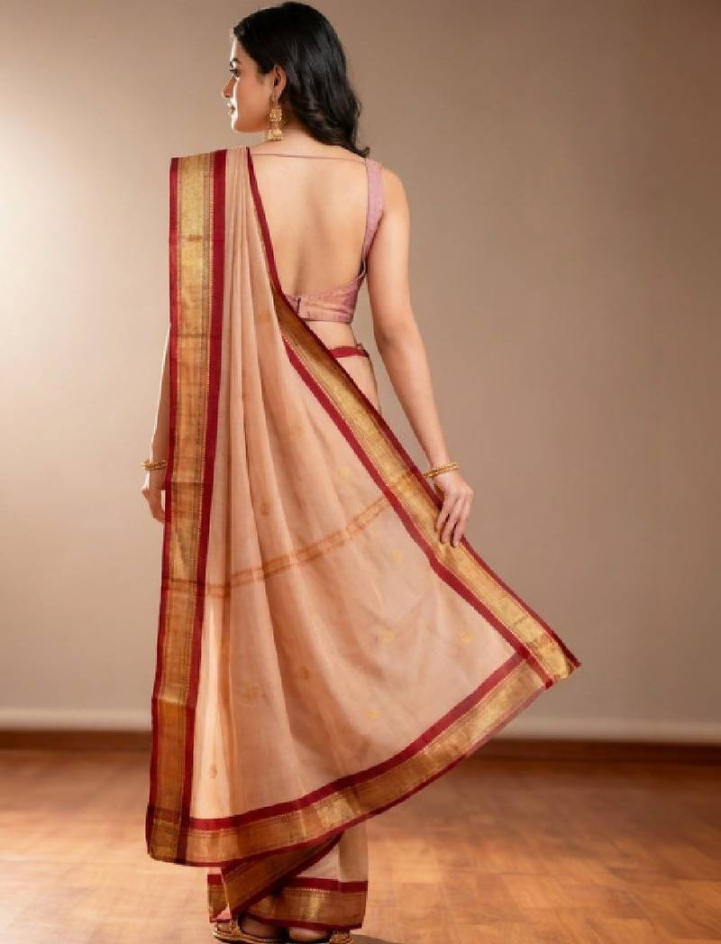 Striped zari pure cotton kanjeevaram saree