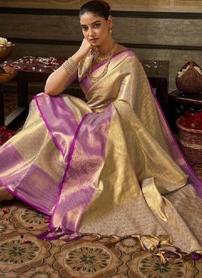 Woven design zari silk blend designer kanjeevaram saree 4