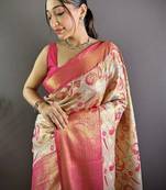 Woven design zari silk blend handloom kanjeevaram saree