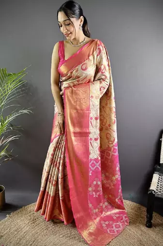 Woven design zari silk blend handloom kanjeevaram saree