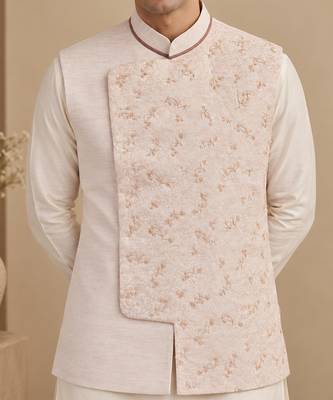Baby pink linen silk jacquard jacket 1