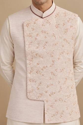 Baby pink linen silk jacquard jacket