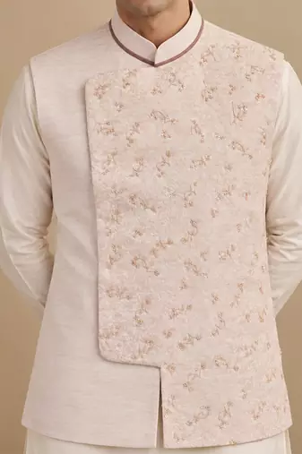 Baby pink linen silk jacquard jacket