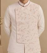 Baby pink linen silk jacquard jacket