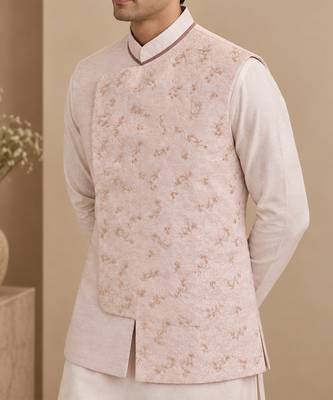 Baby pink linen silk jacquard jacket 2