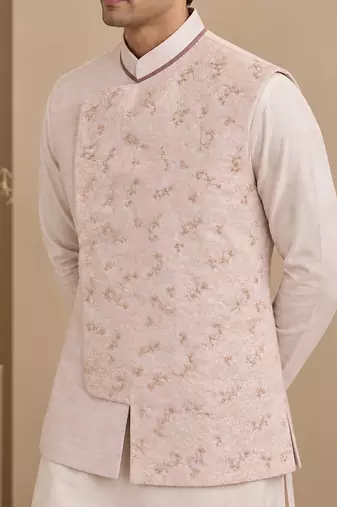 Baby pink linen silk jacquard jacket