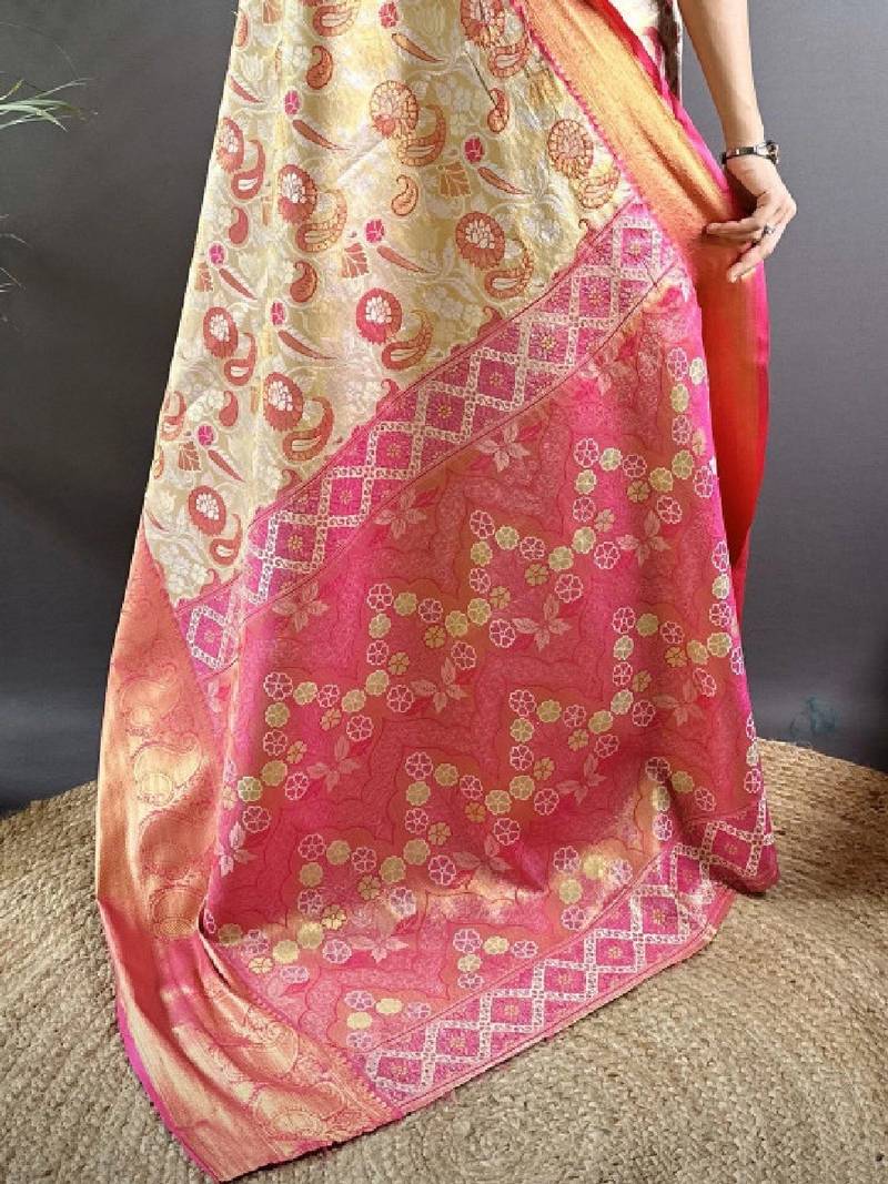 Woven design zari silk blend handloom kanjeevaram saree