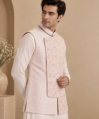 Baby pink linen silk jacquard jacket 3