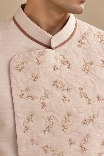 Baby pink linen silk jacquard jacket