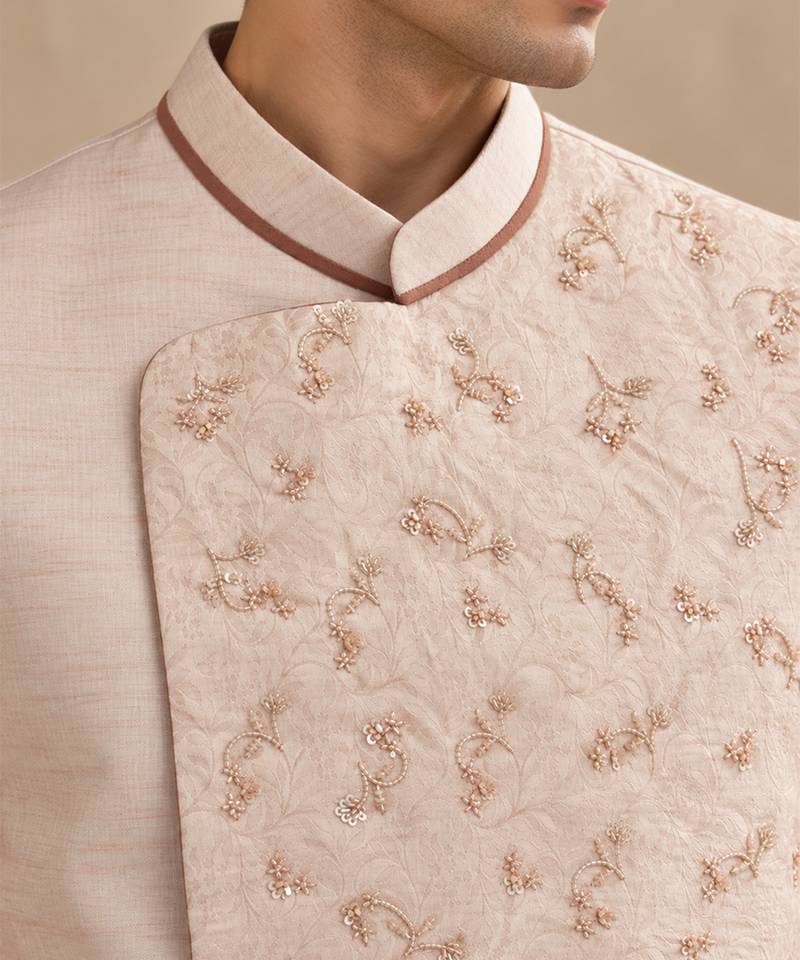Baby pink linen silk jacquard jacket