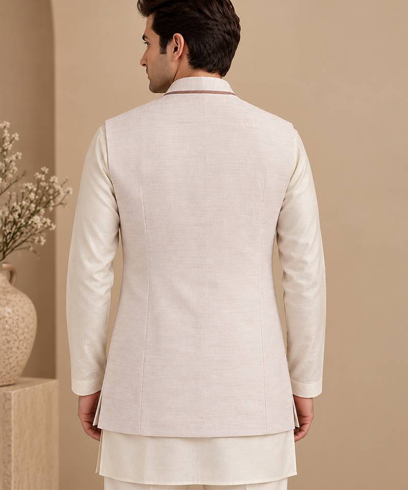 Baby pink linen silk jacquard jacket