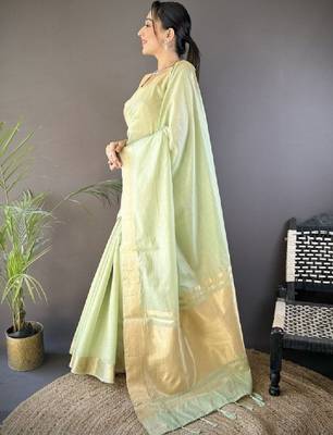 Woven design kanjeevaram sarees with unstitched blouse piece 3