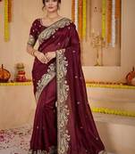 Paisley embroidered pure georgette kanjeevaram saree