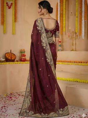 Paisley embroidered pure georgette kanjeevaram saree 2