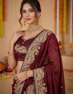 Paisley embroidered pure georgette kanjeevaram saree 3