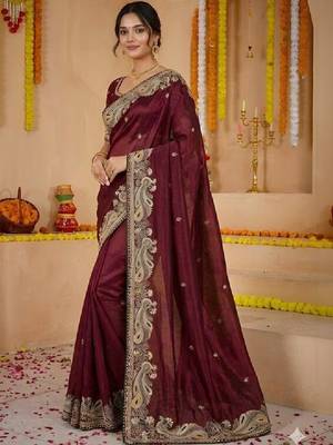 Paisley embroidered pure georgette kanjeevaram saree 4