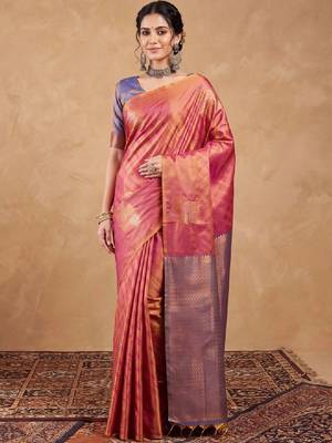 Woven design zari silk blend designer kanjeevaram saree 1