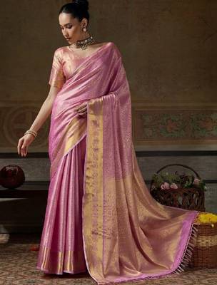 Ethnic motifs zari silk blend designer kanjeevaram saree 1