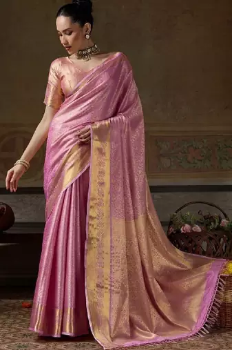 Ethnic motifs zari silk blend designer kanjeevaram saree