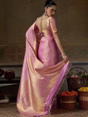 Ethnic motifs zari silk blend designer kanjeevaram saree 2