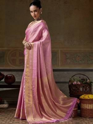 Ethnic motifs zari silk blend designer kanjeevaram saree 3
