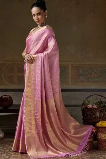 Ethnic motifs zari silk blend designer kanjeevaram saree