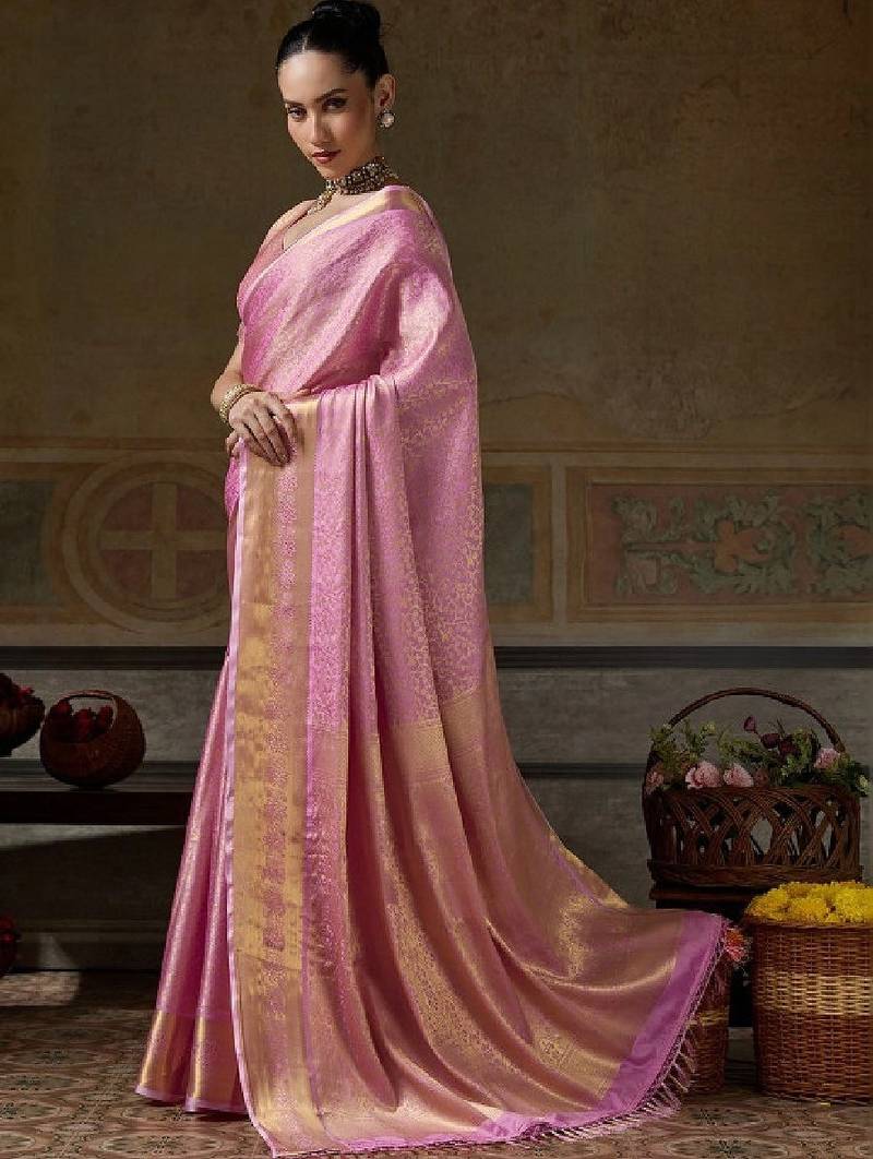 Ethnic motifs zari silk blend designer kanjeevaram saree