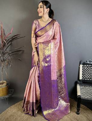 Floral zari silk blend kanjeevaram saree 1