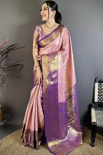 Floral zari silk blend kanjeevaram saree