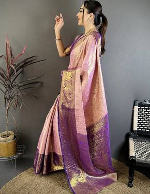 Floral zari silk blend kanjeevaram saree 2