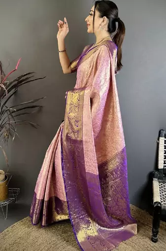 Floral zari silk blend kanjeevaram saree