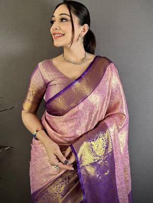 Floral zari silk blend kanjeevaram saree 3