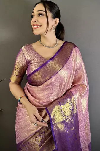 Floral zari silk blend kanjeevaram saree