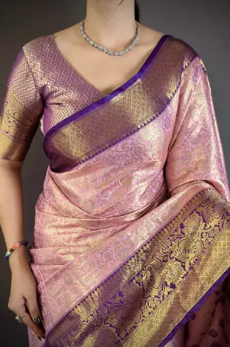 Floral zari silk blend kanjeevaram saree