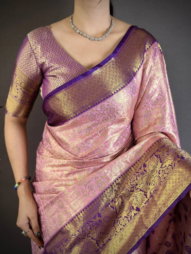 Floral zari silk blend kanjeevaram saree