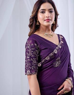 Ethnic motifs embroidered sequinned pure georgette ikat saree 3