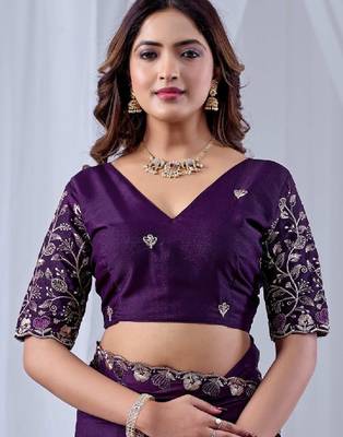 Ethnic motifs embroidered sequinned pure georgette ikat saree 4
