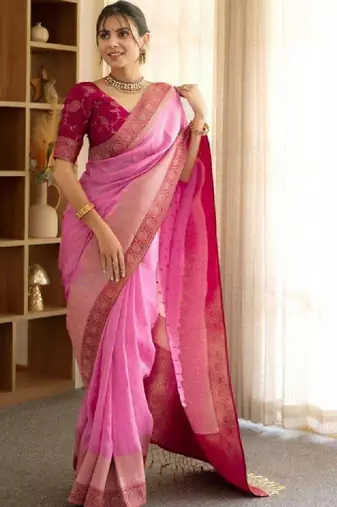 Woven design zari silk blend heavy work kanjeevaram saree