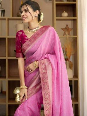Woven design zari silk blend heavy work kanjeevaram saree 2