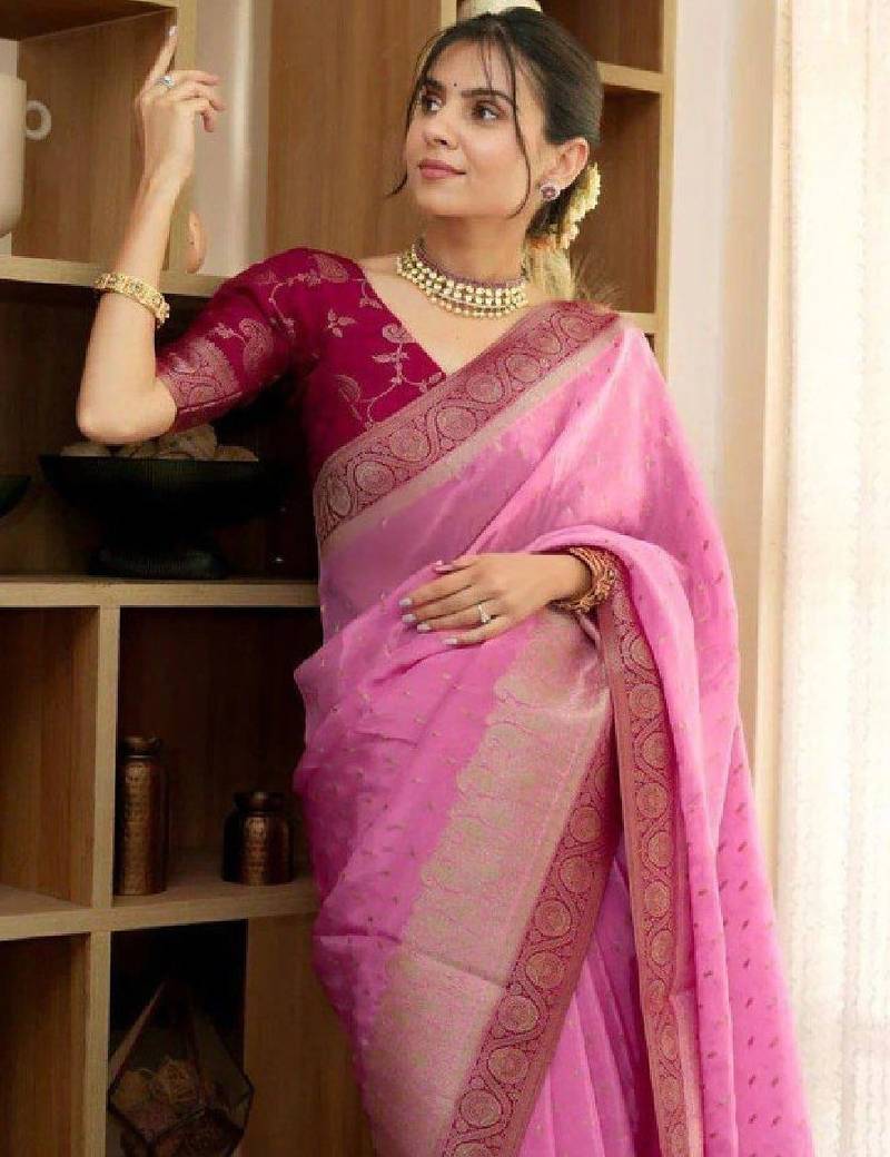 Woven design zari silk blend heavy work kanjeevaram saree