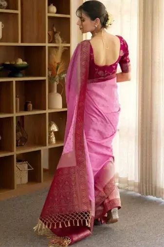 Woven design zari silk blend heavy work kanjeevaram saree