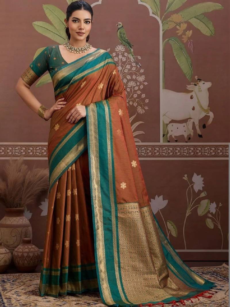 Woven design zari silk blend designer kanjeevaram saree