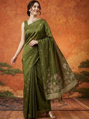 Floral embroidered pure cotton designer kanjeevaram saree 1